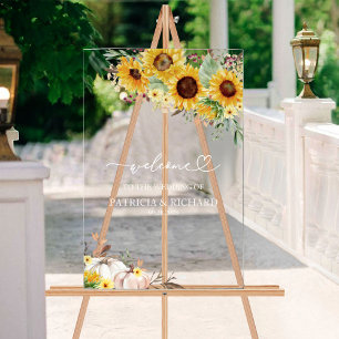 Panneau En Acrylique Citrouille Mariage de automne Sunflower Bienvenue