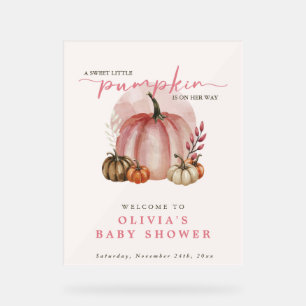 Panneau En Acrylique Citrouille rose sur son chemin Fille Baby shower B