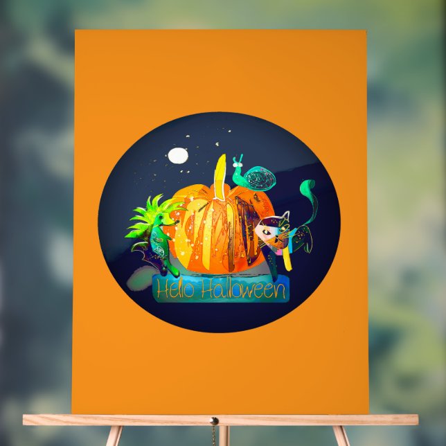 Panneau En Acrylique Citrouille Spirit - Halloween Animaux et Lune (Neutre)