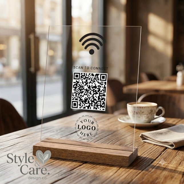 Panneau en acrylique clair avec informations de co (Clear Acrylic Sign with Scan to Connect WiFi Info)
