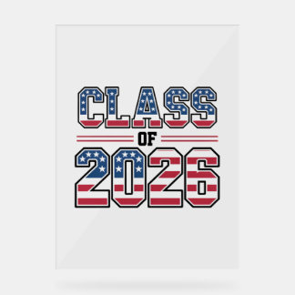 Panneau En Acrylique Class of 2026 USA Flag Graduation
