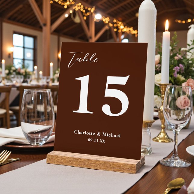 Panneau En Acrylique Classic Brown Minimalist Wedding Table Number (Créateur téléchargé)