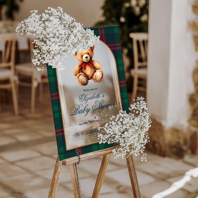 Panneau En Acrylique Classic Teddy Bear Preppy Baby Shower Welcome (Classic Teddy Bear Preppy Baby Shower Welcome Acrylic Sign)