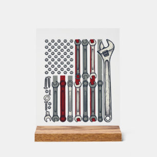 Panneau En Acrylique Clé de mécanicien Drapeau Gravure vintage Vecteur
