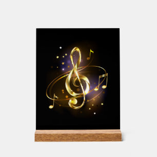 Panneau En Acrylique Clé de Sol Musicale en Or