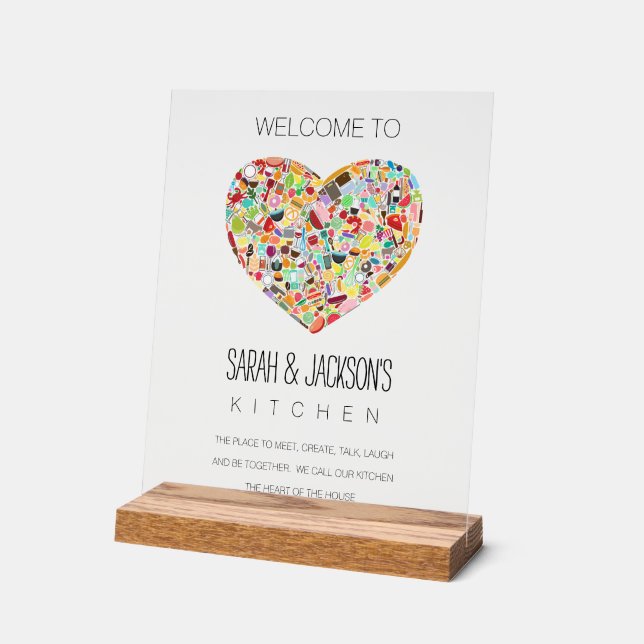 Panneau En Acrylique CLEAR Food Love Heart Kitchen Welcome Sign (Angle)