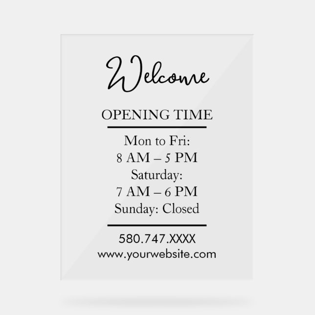 Panneau En Acrylique Clear Modern Small Business Hours Display (Recto)