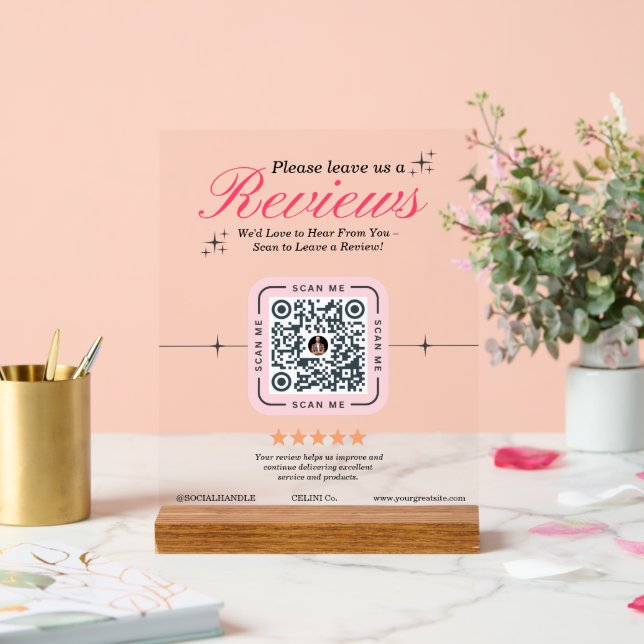 Panneau En Acrylique Client - Code QR féminin rose personnalisé (Mariage)