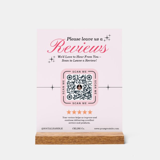 Panneau En Acrylique Client - Code QR féminin rose personnalisé (Recto)