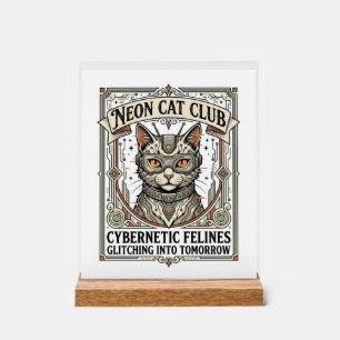 Panneau En Acrylique Club de chat néon Chat Cyberpunk Vintage Art vecto