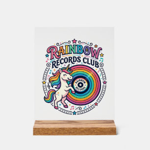 Panneau En Acrylique Club de disques Licorne Arc-en-ciel Fond Blanc Mig