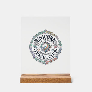 Panneau En Acrylique Club de voyage licorne Conception originale Zazzle