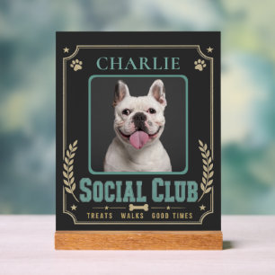 Panneau En Acrylique Club Social Vintage Photo & Nom de Chien