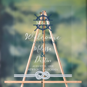 Panneau En Acrylique Coastal Beach Ship Helm Mariage nautique Bienvenue