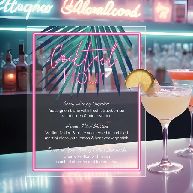 Panneau En Acrylique Cocktail électrique Love Neon Pink Tropical Retro (Electric Love Neon Pink Tropical Retro Cocktail Acrylic Sign)