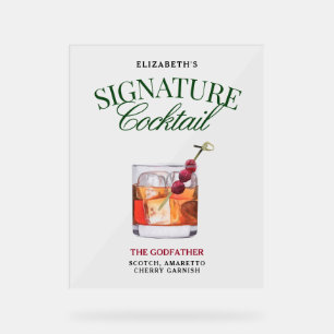 Panneau En Acrylique Cocktail Signature Élégant Vert et Rouge