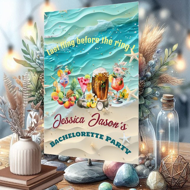 Panneau En Acrylique Cocktails de plage Fruits Tropicaux Enterrement de (Beach Cocktails Tropical Fruits Bachelorette Party Acrylic Sign)