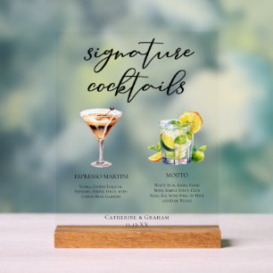 Panneau En Acrylique Cocktails de signature de mariage Espresso Martini