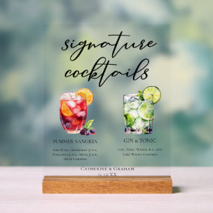 Panneau En Acrylique Cocktails de signature de mariage Sangria Gin & To