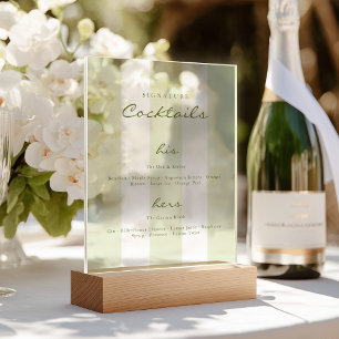 Panneau En Acrylique Cocktails de signature verts pour mariage