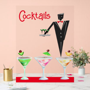 Panneau En Acrylique Cocktails serveur avec boissons acrylique signe