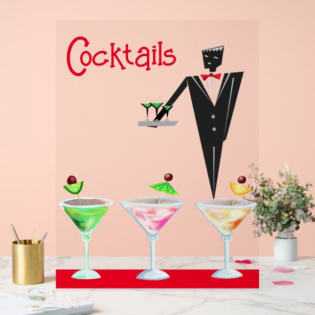 Panneau En Acrylique Cocktails serveur avec boissons acrylique signe (Mariage)