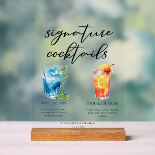 Panneau En Acrylique Cocktails Signature Blue Lagoon Tequila Sunrise