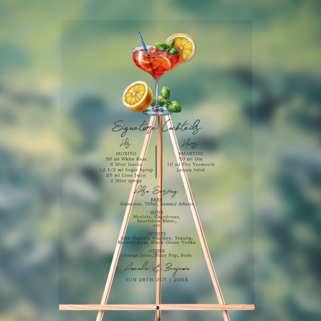Panneau En Acrylique Cocktails Signature Mariage Italien Transparent (Neutre)