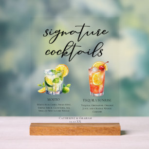 Panneau En Acrylique Cocktails Signature Mojito Tequila Sunrise