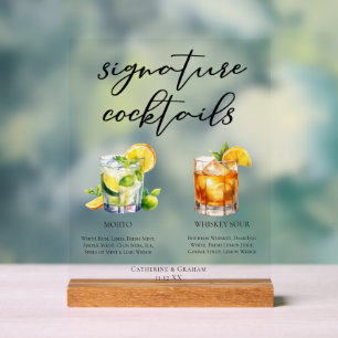 Panneau En Acrylique Cocktails Signature Soirée Mojito Whiskey Sour