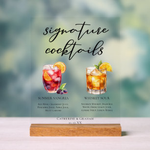 Panneau En Acrylique Cocktails Signature Whiskey Sour Sangria d'été