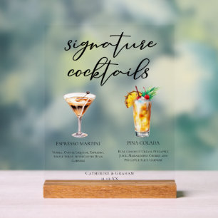 Panneau En Acrylique Cocktails Sucrés Espresso Martini Pina Colada