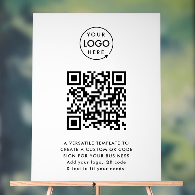 Panneau En Acrylique Code QR | Business Logo Professionnel Simple Blanc (Neutre)