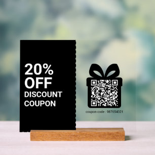 Panneau En Acrylique Code QR de coupon de réduction de magasin noir Mar