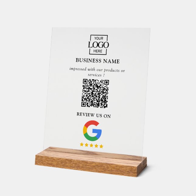 Panneau En Acrylique Code QR de logo d'entreprise pour les avis Google  (Angle)