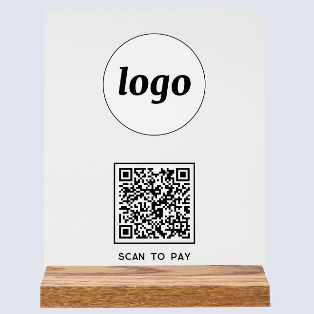 Panneau En Acrylique Code QR de logo simple pour le paiement des entrep (Logo QR code Scan to Pay acrylic sign for cafe bar restaurant shop store market show stall business)