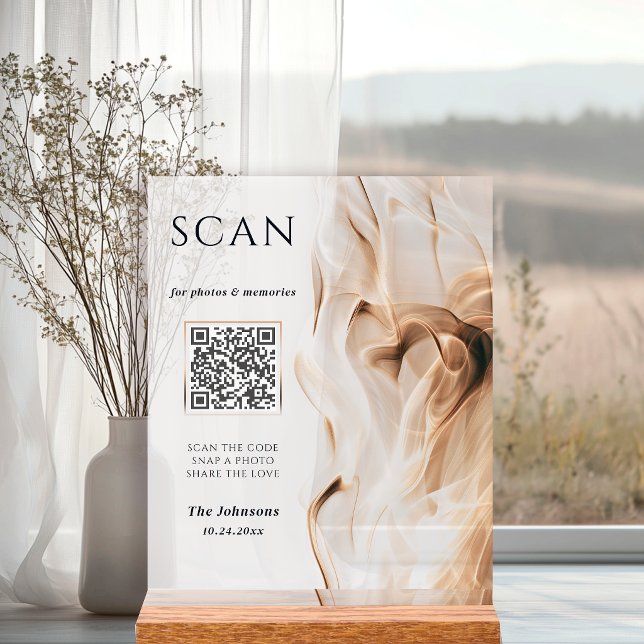 Panneau En Acrylique Code QR de mariage en acrylique doré de luxe moder (Créateur téléchargé)