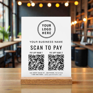 Panneau En Acrylique Code QR de paiement par balayage sur table blanche