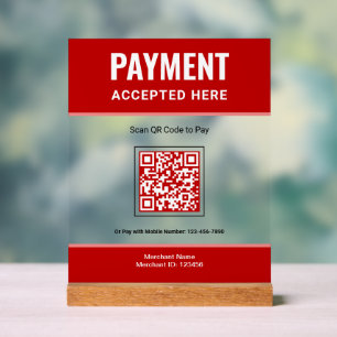 Panneau En Acrylique Code QR de paiement par scan Rouge Paiement commer