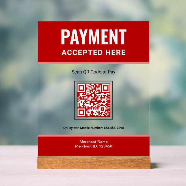Panneau En Acrylique Code QR de paiement par scan Rouge Paiement commer (Neutre)