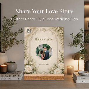 Panneau En Acrylique Code QR de photo de mariage floral vintage élégant