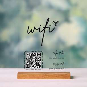 Panneau En Acrylique Code QR de réseau Wifi Blanc Entreprise Moderne