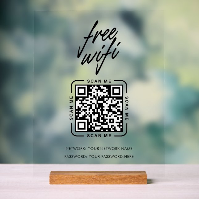 Panneau En Acrylique Code QR de réseau Wifi Business moderne noir (Neutre)