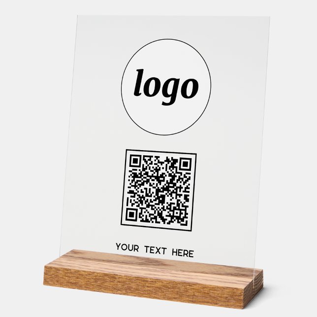 Panneau En Acrylique Code QR de texte de logo simple Entreprise (Simple logo with QR code custom text business branding promotional clear acrylic sign)