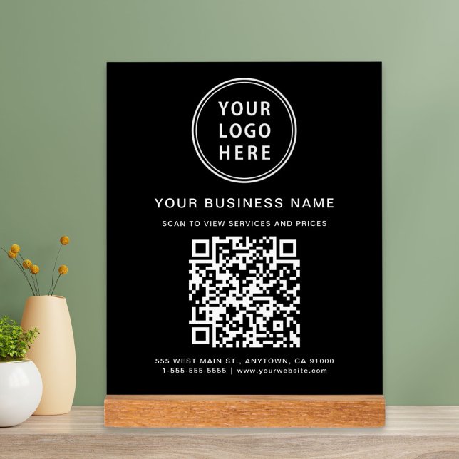 Panneau En Acrylique Code QR d'entreprise et logo noir (Créateur téléchargé)