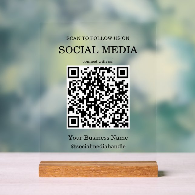 Panneau En Acrylique Code QR des médias sociaux pour petites entreprise (Neutre)
