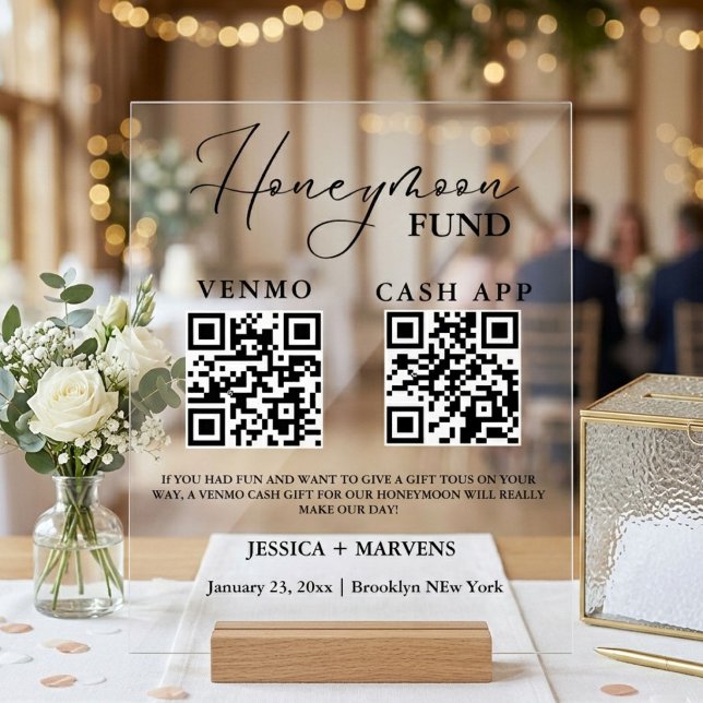 Panneau En Acrylique Code QR du fonds de lune de miel Monogramme Modern (Créateur téléchargé)