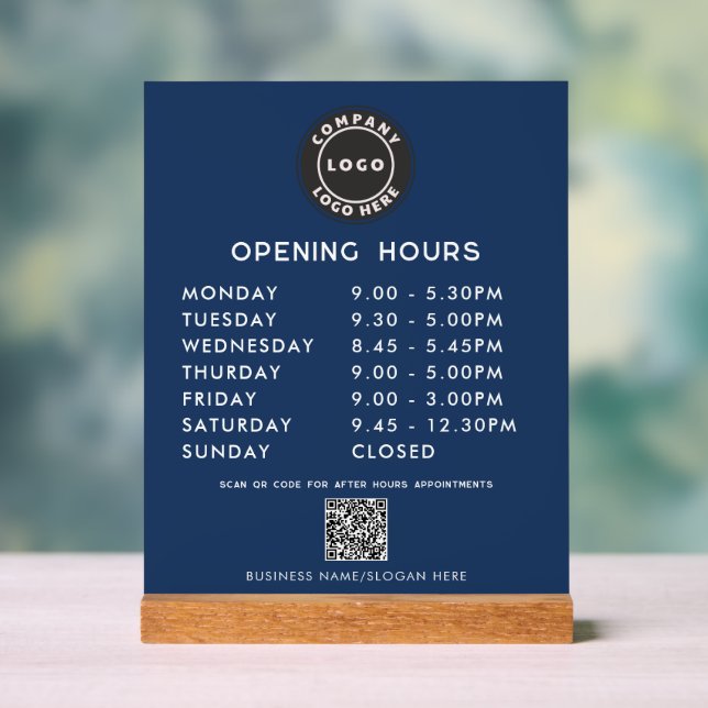 Panneau En Acrylique Code QR du logo d'entreprise Heures d'ouverture mo (Neutre)