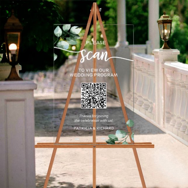 Panneau En Acrylique Code QR du programme de mariage avec verdure (Créateur téléchargé)