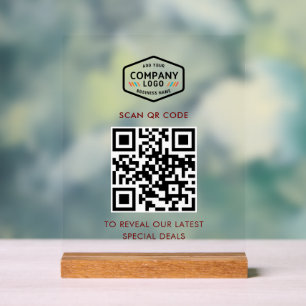 Panneau En Acrylique Code QR et logo d'entreprise Minimaliste